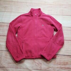 Lacoste Full Zip Fleece Jacket Womens 36 Pink Mock Neck Long Sleeve F6434 Sporty